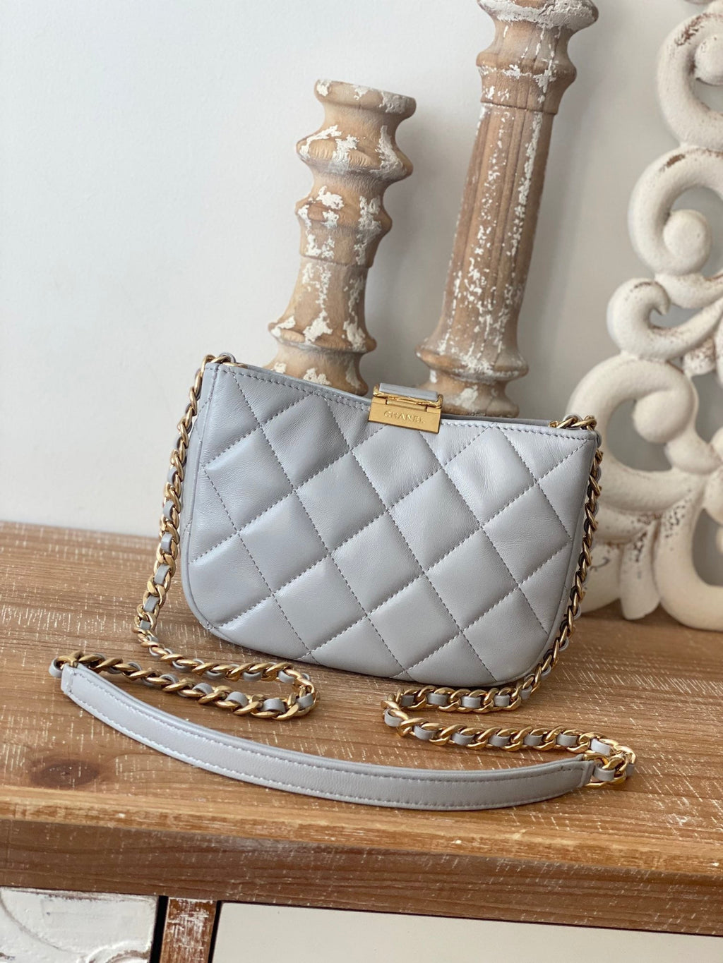 CHL - Small Hobo Bag Gold Hardware Grey For Women Handbags, Shoulder Bags 7.5in/19LO