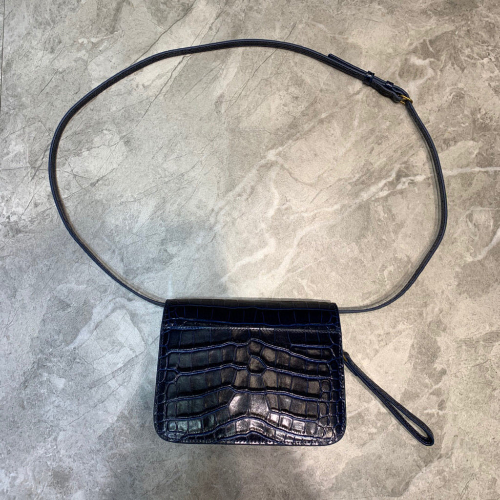 BLN-Ciaga B Small Lizard Effect Cross-body Bag In Dark Blue, For Women,  Bags 7in/18LO