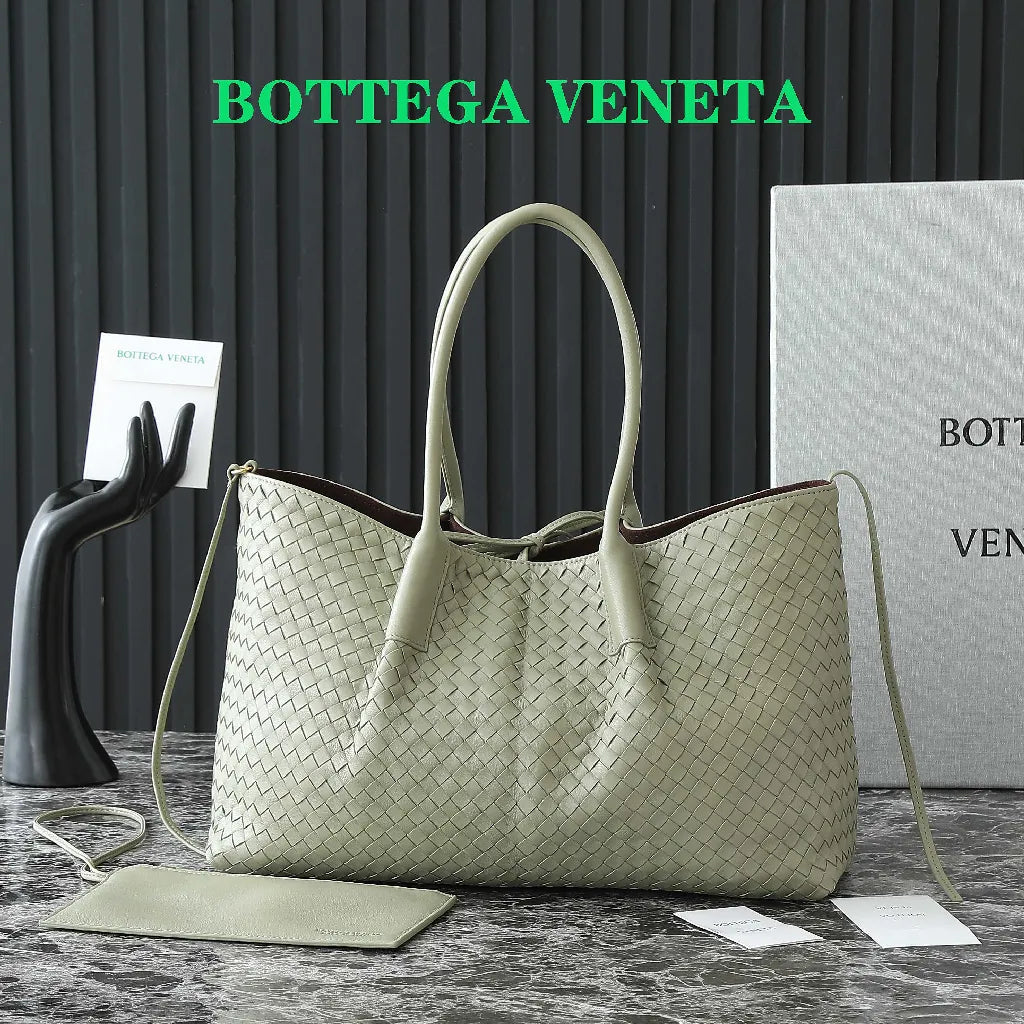 BV Pinacoteca Bag 43cm Travertine Intrecciato Calfskin & Suede