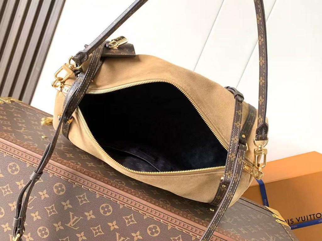 LV Express MM Bag 36cm Beige Suede Monogram Canvas GHW
