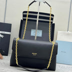 Prada Doux Medium Leather Shoulder Bag Black Calfskin
