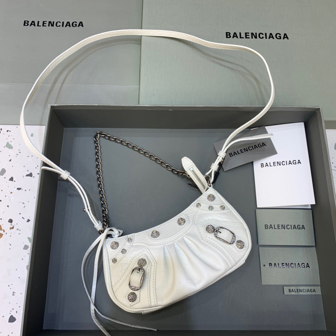 BLN-Ciaga Le Cagole Mini Bag With Chain In White, For Women,  Bags 8.2in/21LO 69581423EBY9016