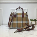 B-Berry - BB  House Check Derby Medium Banner Purse Tote Purple For Women, Women’s Bags 14in/35LO