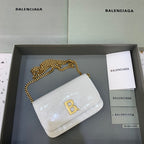 BLN-Ciaga Croc Embossed Patent B Bag With Chain In White, For Women,  Bags 7.9in/20LO