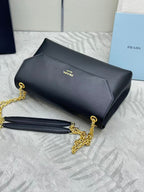 Prada Doux Medium Leather Shoulder Bag Black Calfskin