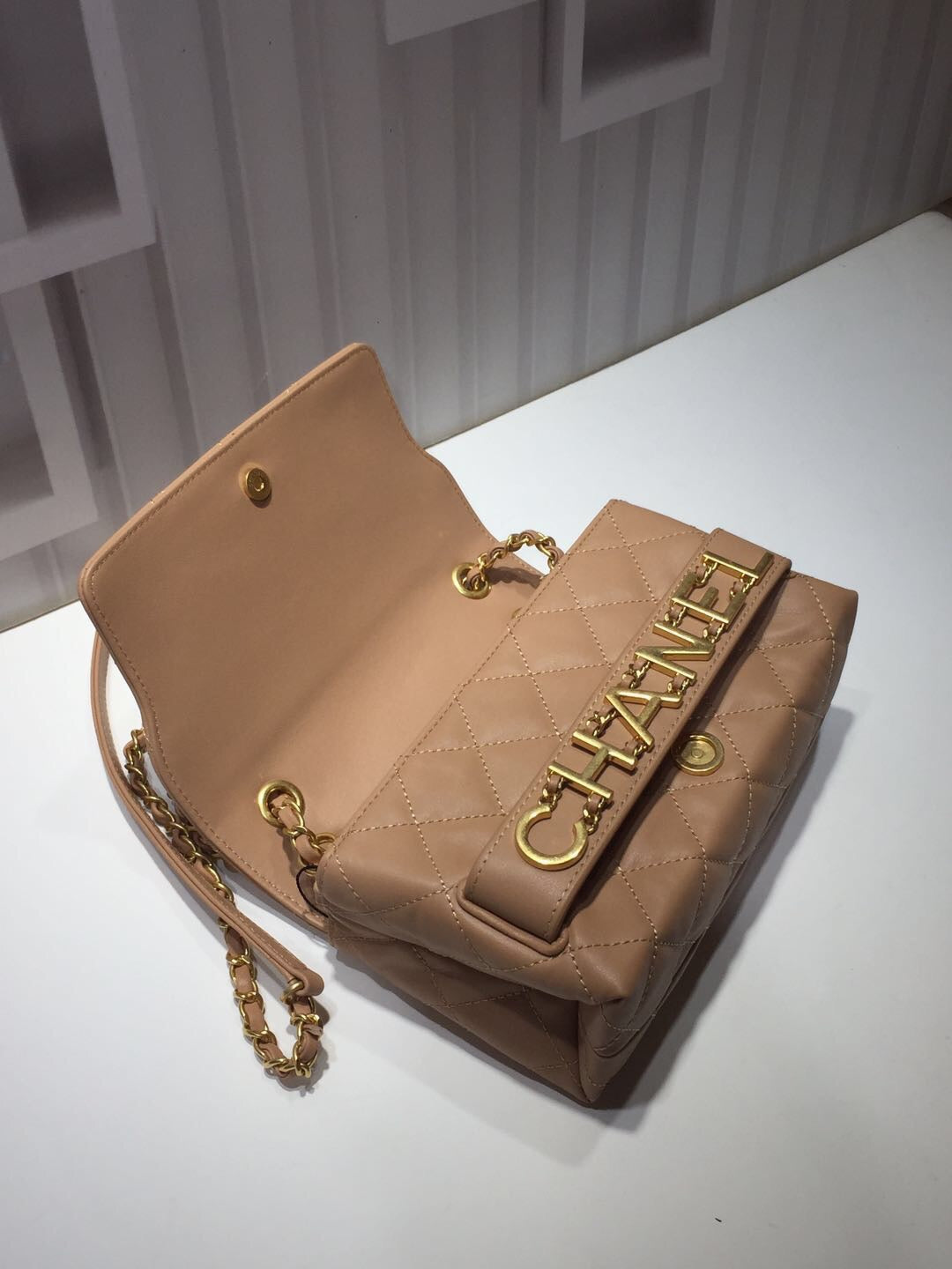 CHL - Front Logo Small Flap Bag Gold Hardware Apricot For Women Handbags, Shoulder Bags 8.2in/21LO AS1490