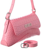 Blnciaga XX Small Croc-Embossed Leather Flap Shoulder Bag