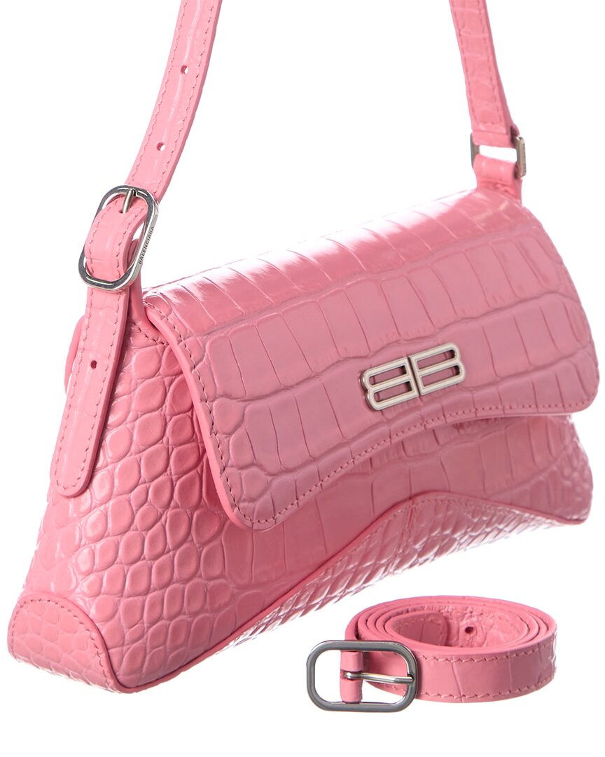 Blnciaga XX Small Croc-Embossed Leather Flap Shoulder Bag