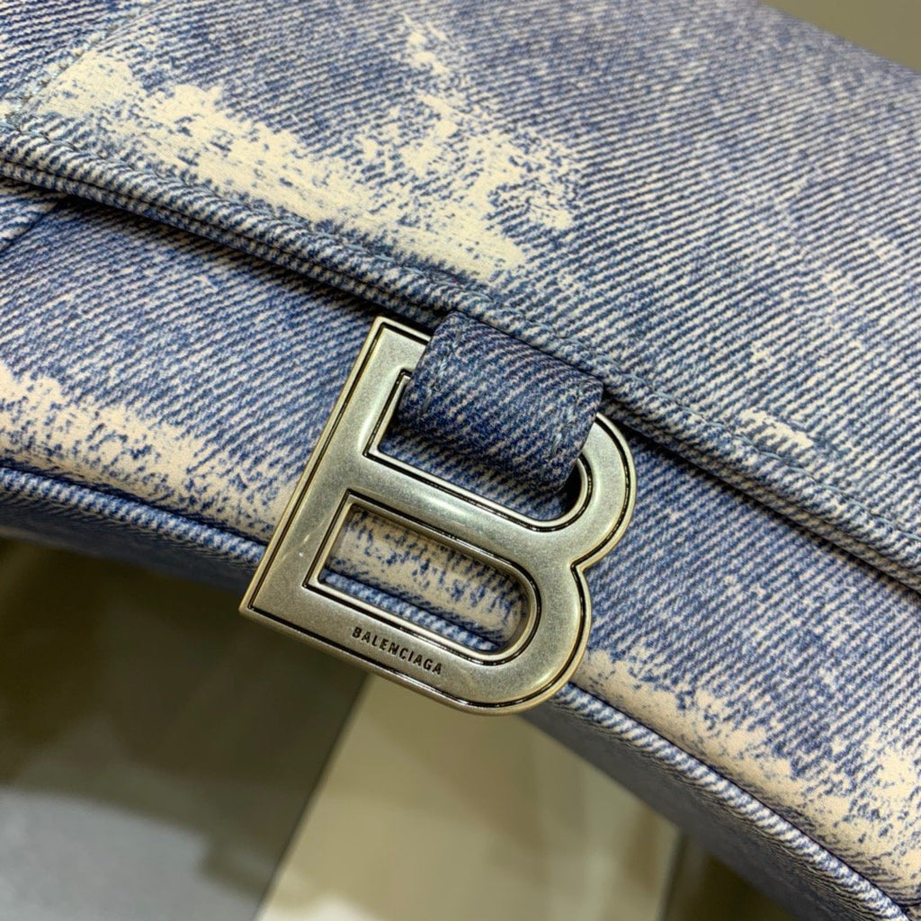 BLN-Ciaga Hourglass Small Handbag In Blue Denim Printed, For Women,  Bags 9in/23LO 5935462104W9064