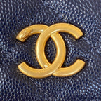 CHL -  Clutch With Chain Gold Hardware Grained Shinny Navy Blue For Women Handbags, Shoulder Bags 4.7in/12LO AP2857