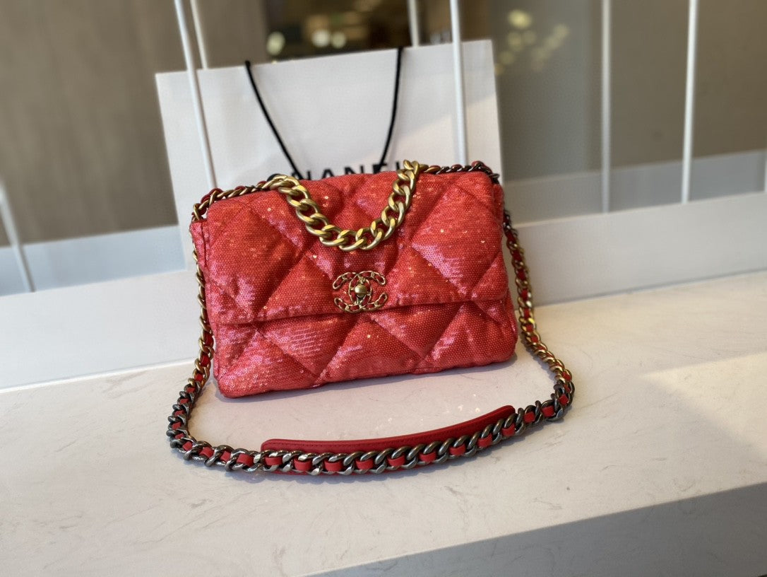 CHL -  19 Flap Bag Gold Hardware Red For Women Handbags, Shoulder Bags 10.2in/26LO AS1160 