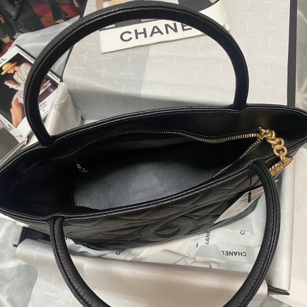 CHL - Medallion Tote Gold Hardware Caviar Black For Women Handbags, Shoulder Bags 15.6in/32LO