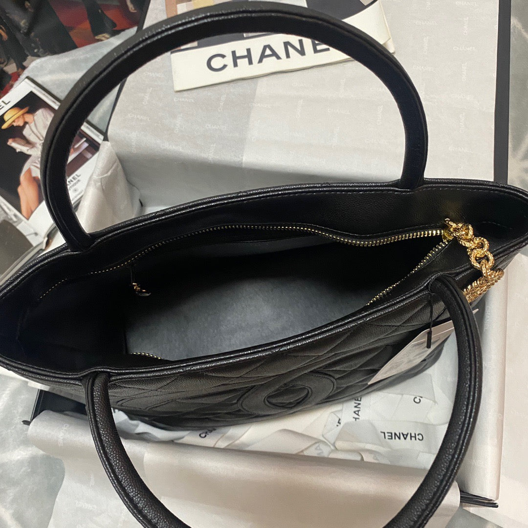 CHL - Medallion Tote Gold Hardware Caviar Black For Women Handbags, Shoulder Bags 15.6in/32LO