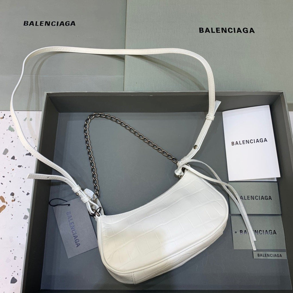 BLN-Ciaga Le Cagole Mini Bag With Chain In White, For Women,  Bags 8.2in/21LO 69581423EBY9016