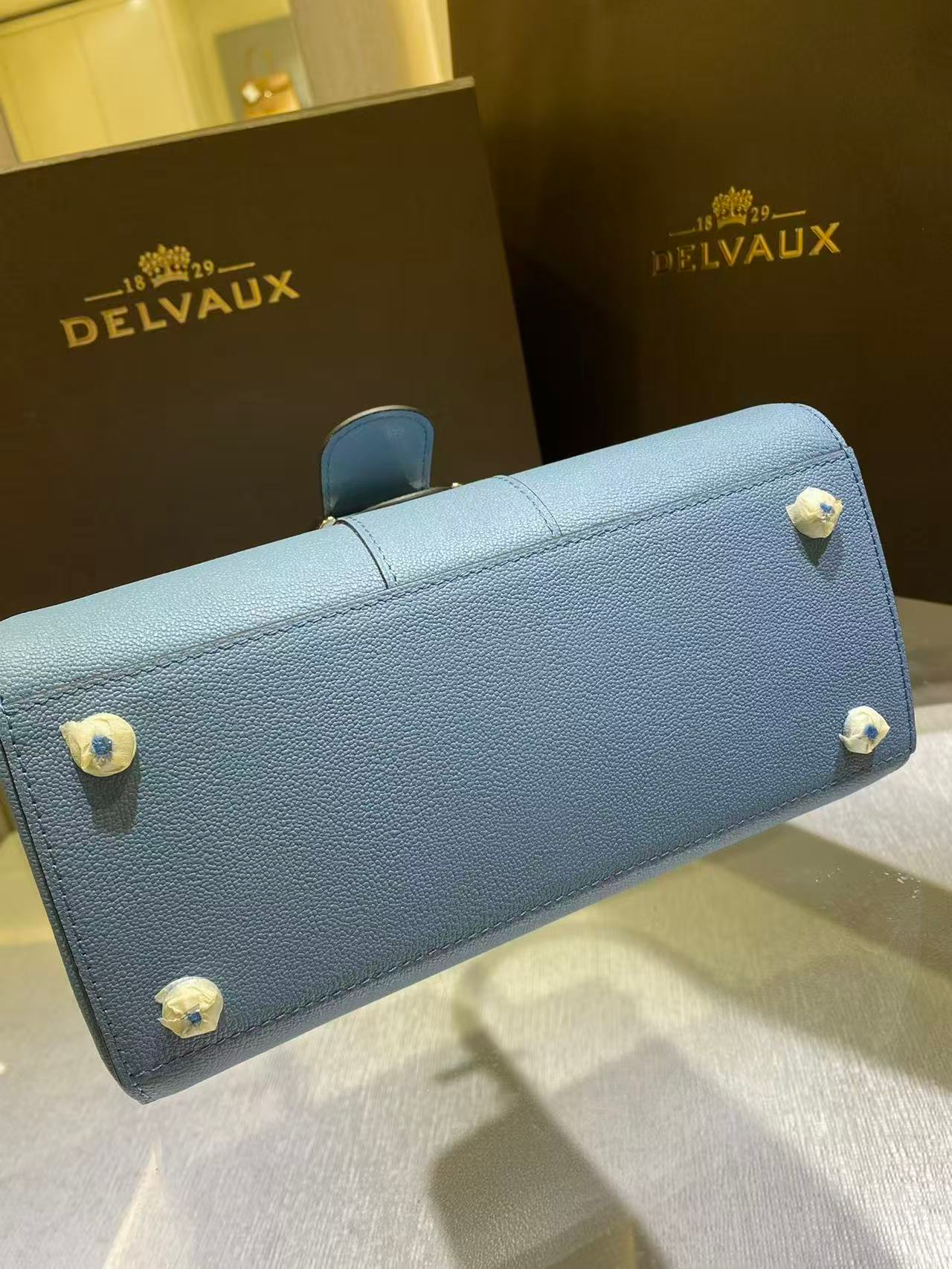 Delvaux Tempo Baby Blue in Grained Calfskin