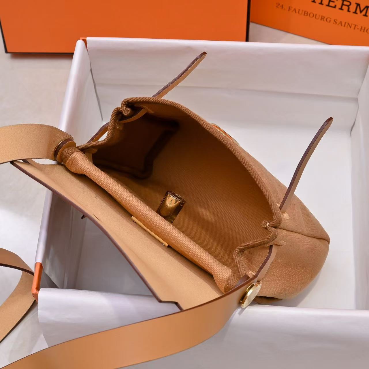 HM Mini Herbag Gold Buckle 20 Straw Canvas and Hunter Cowhide