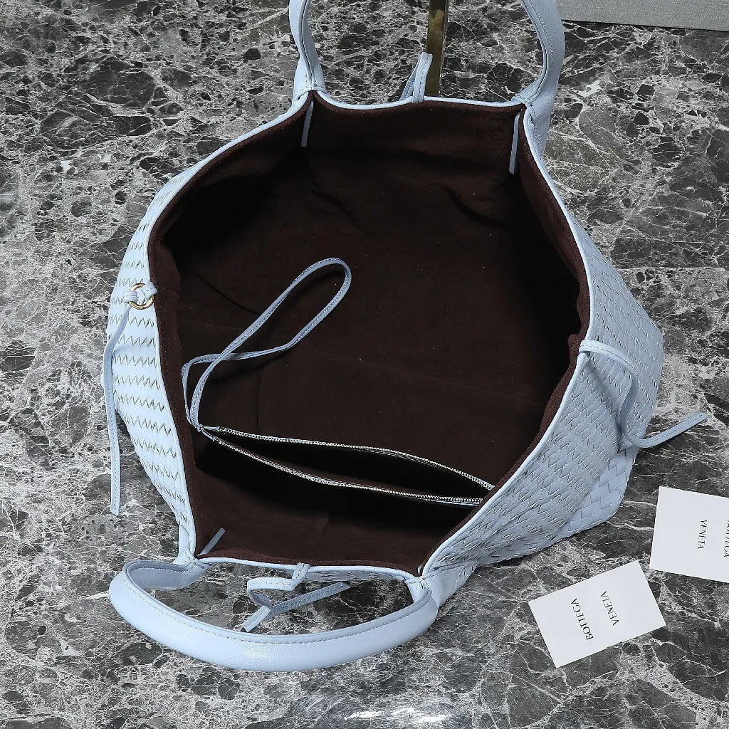 BV Pinacoteca Bag 43cm Sky blue Intrecciato Calfskin & Suede