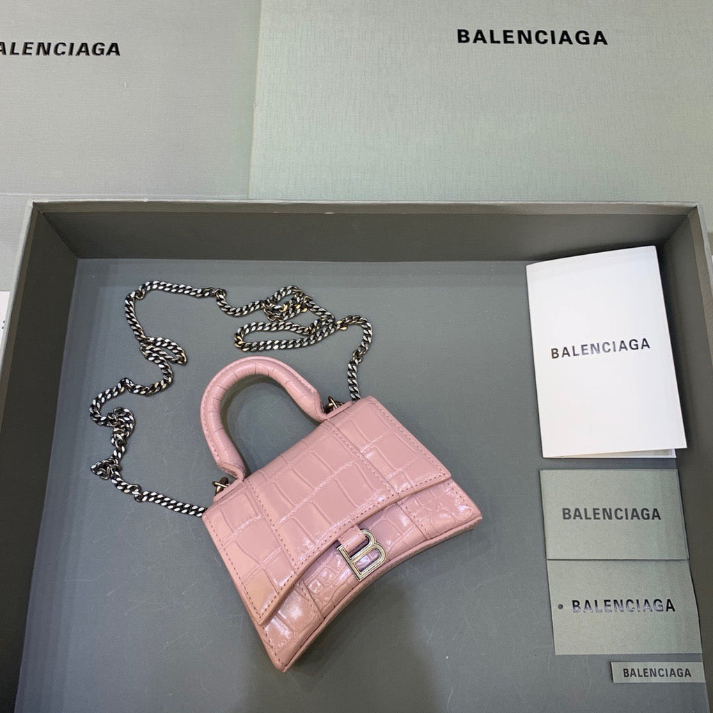 BLN-Ciaga Hourglass Mini Handbag With Chain In Light Pink, For Women,  Bags 4.7in/12LO