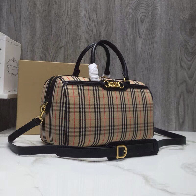 BB Small 1983 Check LiNike Bowling Bag Black/Brown For Women, Women’s Bags 9.1in/23LO