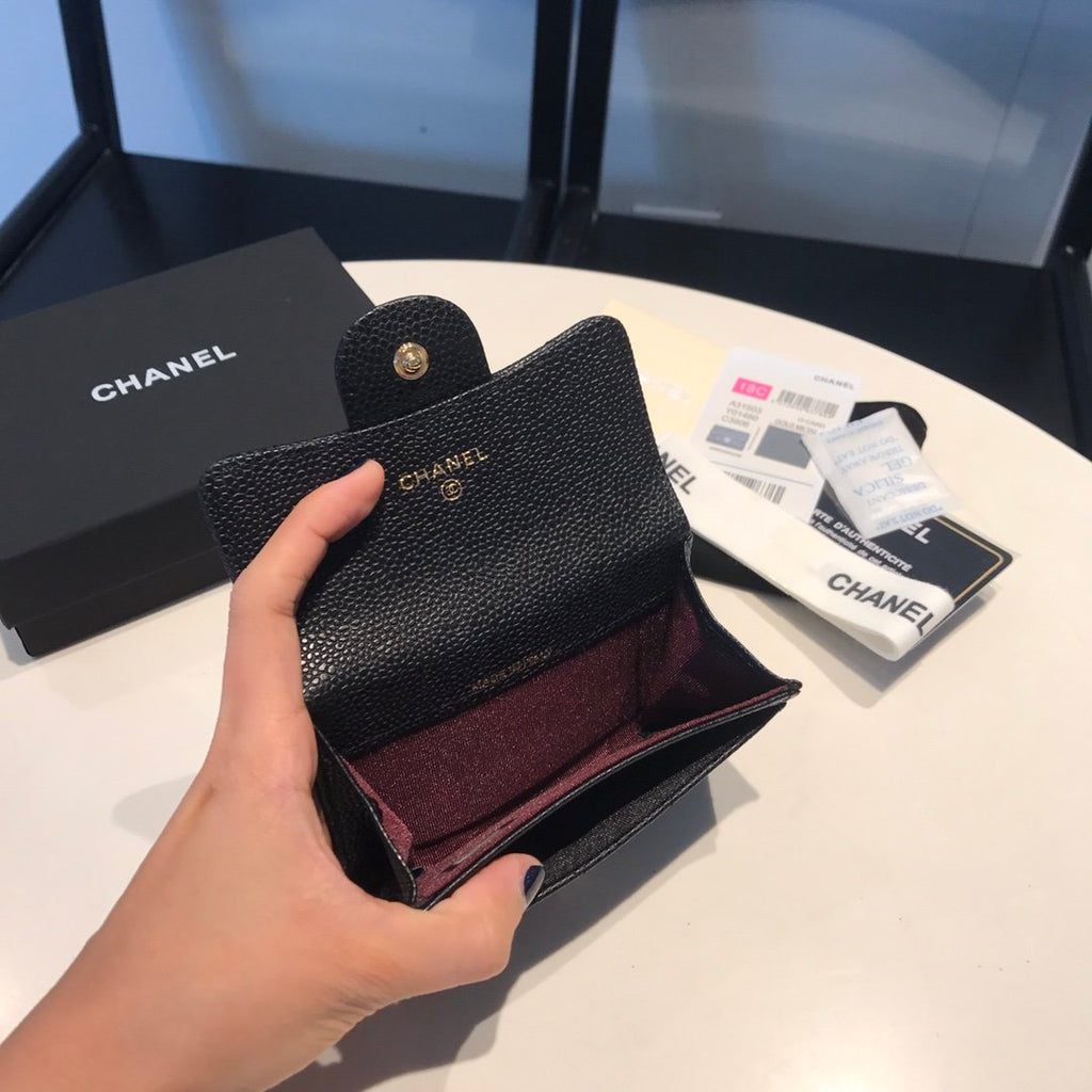 CHL -  Classic Card Holder Gold Toned Hardware Black For Women Wallet 4.5in/11.5LO