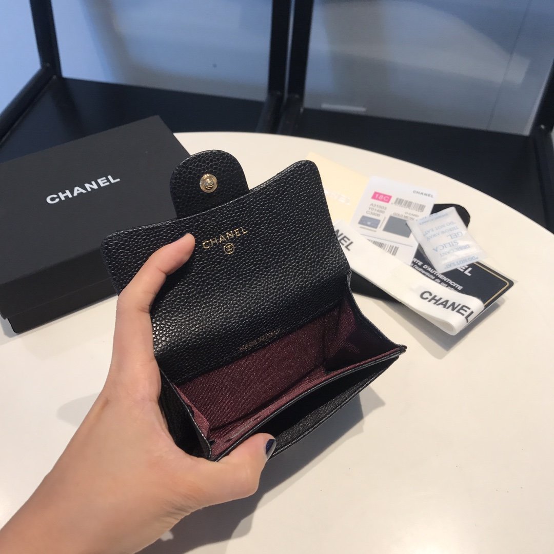 CHL -  Classic Card Holder Gold Toned Hardware Black For Women Wallet 4.5in/11.5LO