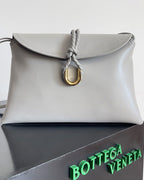 BV Liberta Crossbody Bag Buckle 30cm Silver Gray Cowhide