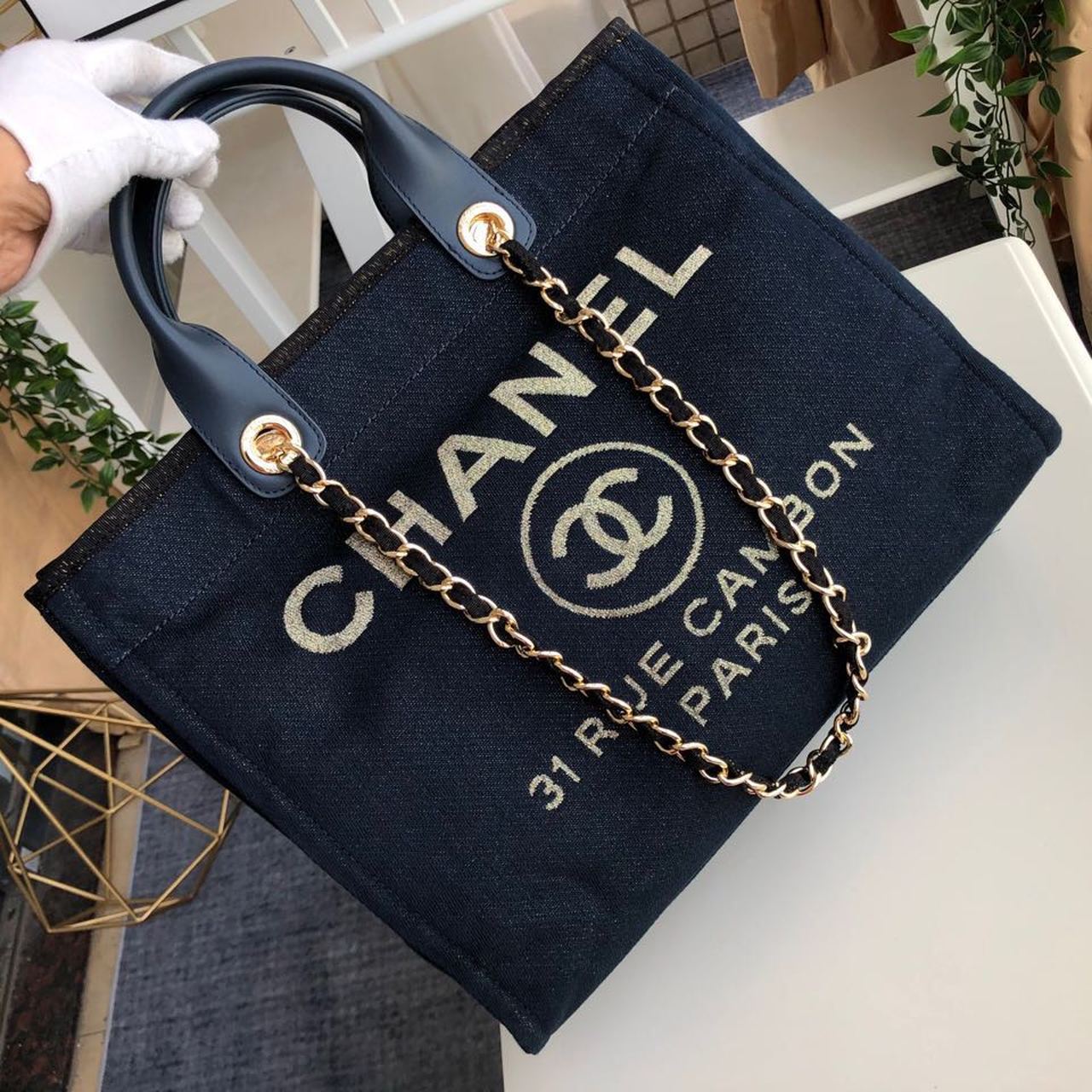 CHL -  Deauville Tote Canvas Bag Dark Blue For Women 14.9in/38LO