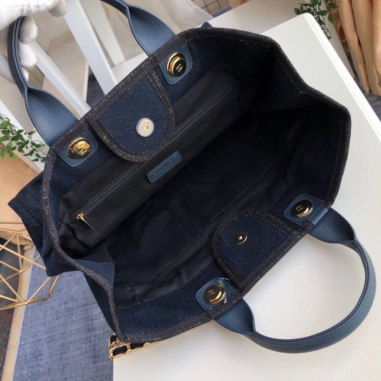 CHL -  Deauville Tote Canvas Bag Dark Blue For Women 14.9in/38LO