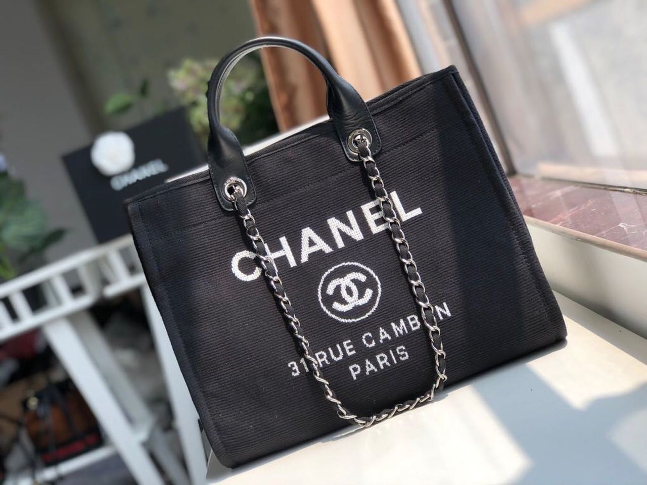 CHL -  Deauville Tote Canvas Bag Black For Women Handbags, Shoulder Bags 15in/38LO A66941