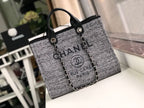 CHL -  Deauville Tote Raffia Canvas Bag Black/White For Women 14.9in/38LO