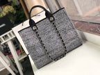 CHL -  Deauville Tote Raffia Canvas Bag Black/White For Women 14.9in/38LO