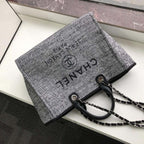 CHL -  Deauville Tote Raffia Canvas Bag Black/White For Women 14.9in/38LO