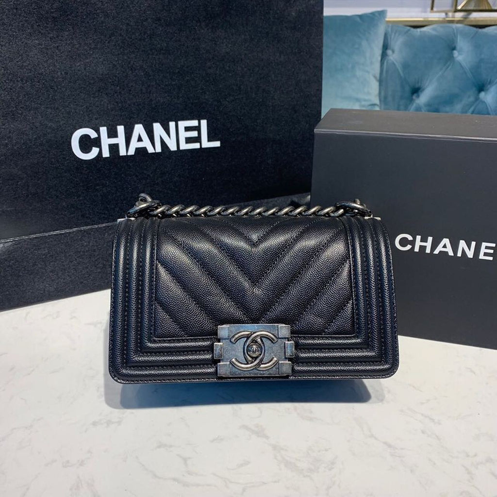 CHL - Medium Boy HandBag SilLusso Official - Hardware Black For Women 7.8in/20LO