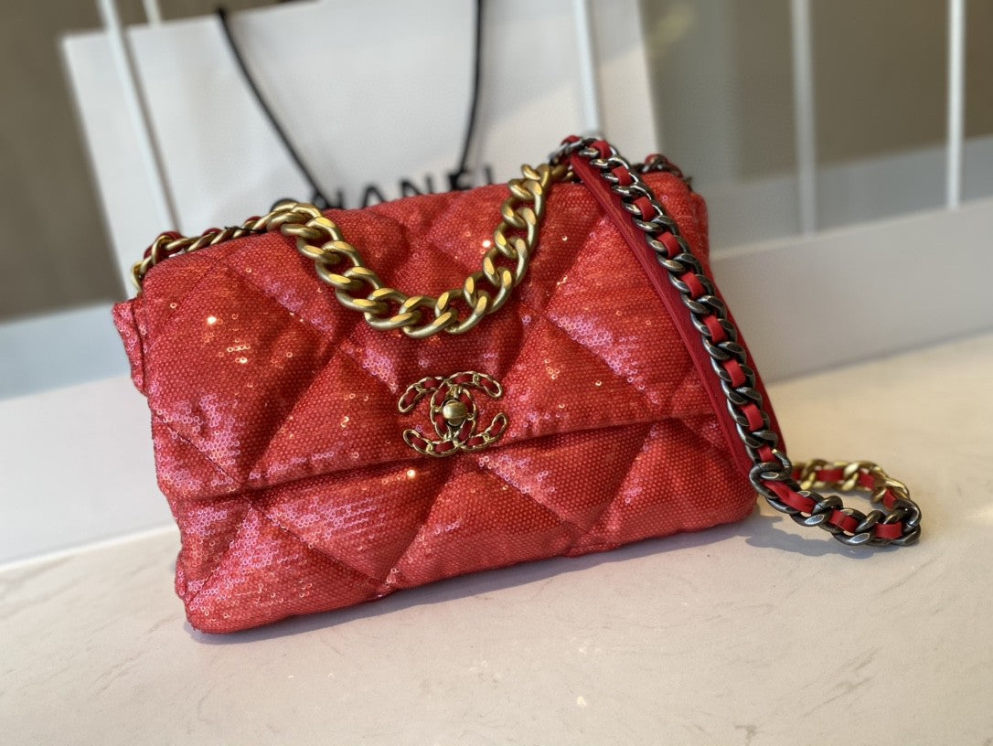 CHL -  19 Flap Bag Gold Hardware Red For Women Handbags, Shoulder Bags 10.2in/26LO AS1160 