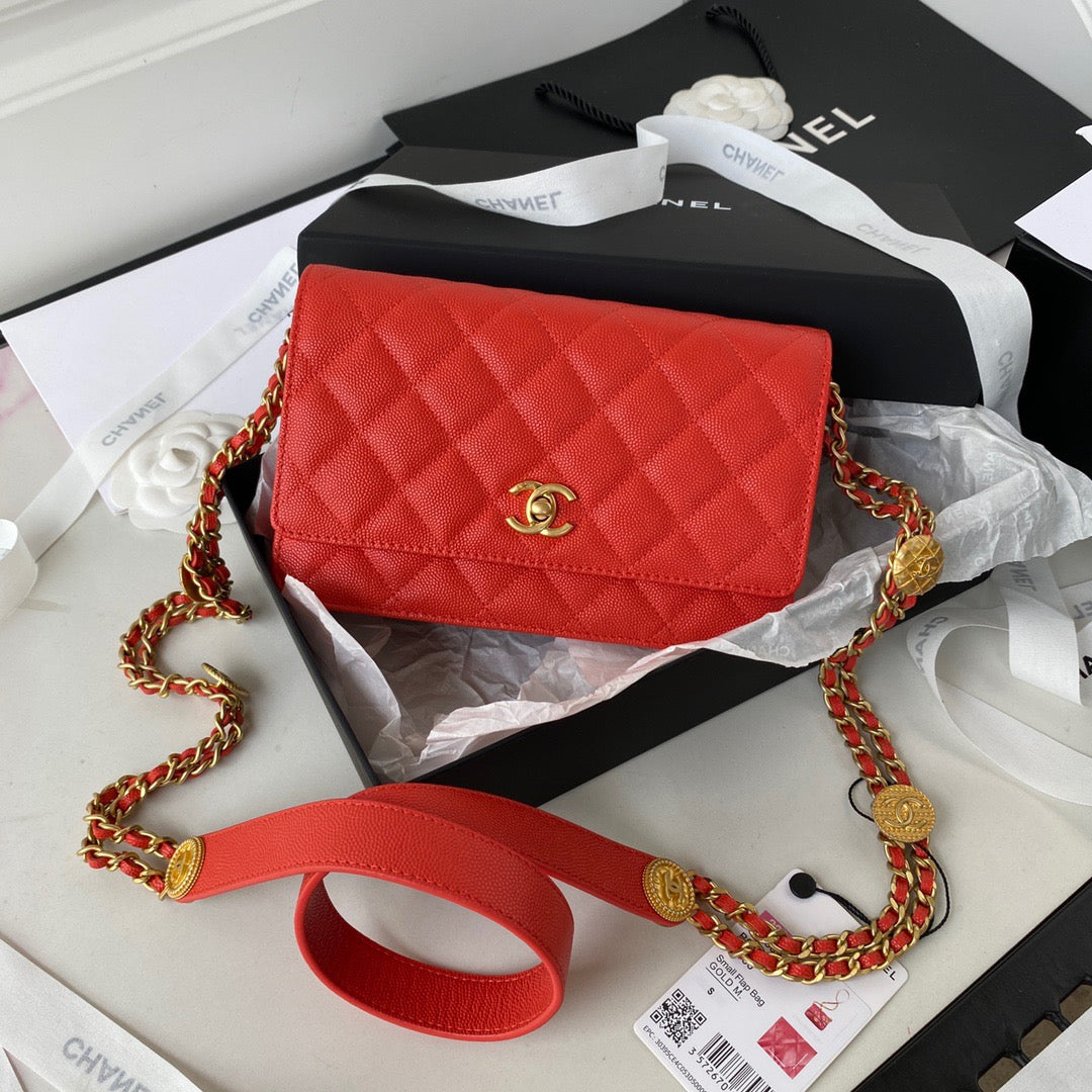 CHL - Small Flap Bag Gold Hardware Red For Women Handbags, Shoulder Bags 7.5in/19LO AP2840