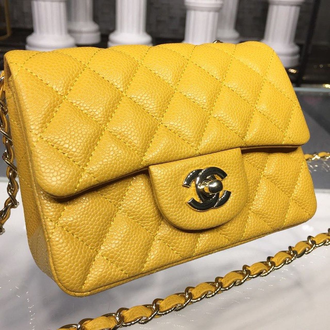 CHL - Mini Flap Bag Caviar Yellow For Women Bags, Shoulder And Crossbody Bags 6.7in/17LO A35200