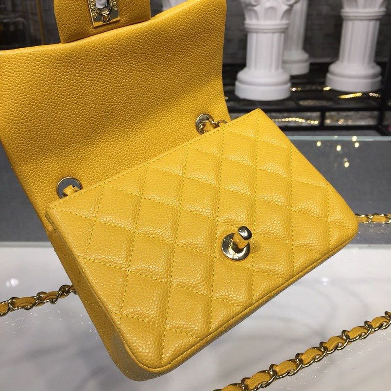 CHL - Mini Flap Bag Caviar Yellow For Women Bags, Shoulder And Crossbody Bags 6.7in/17LO A35200