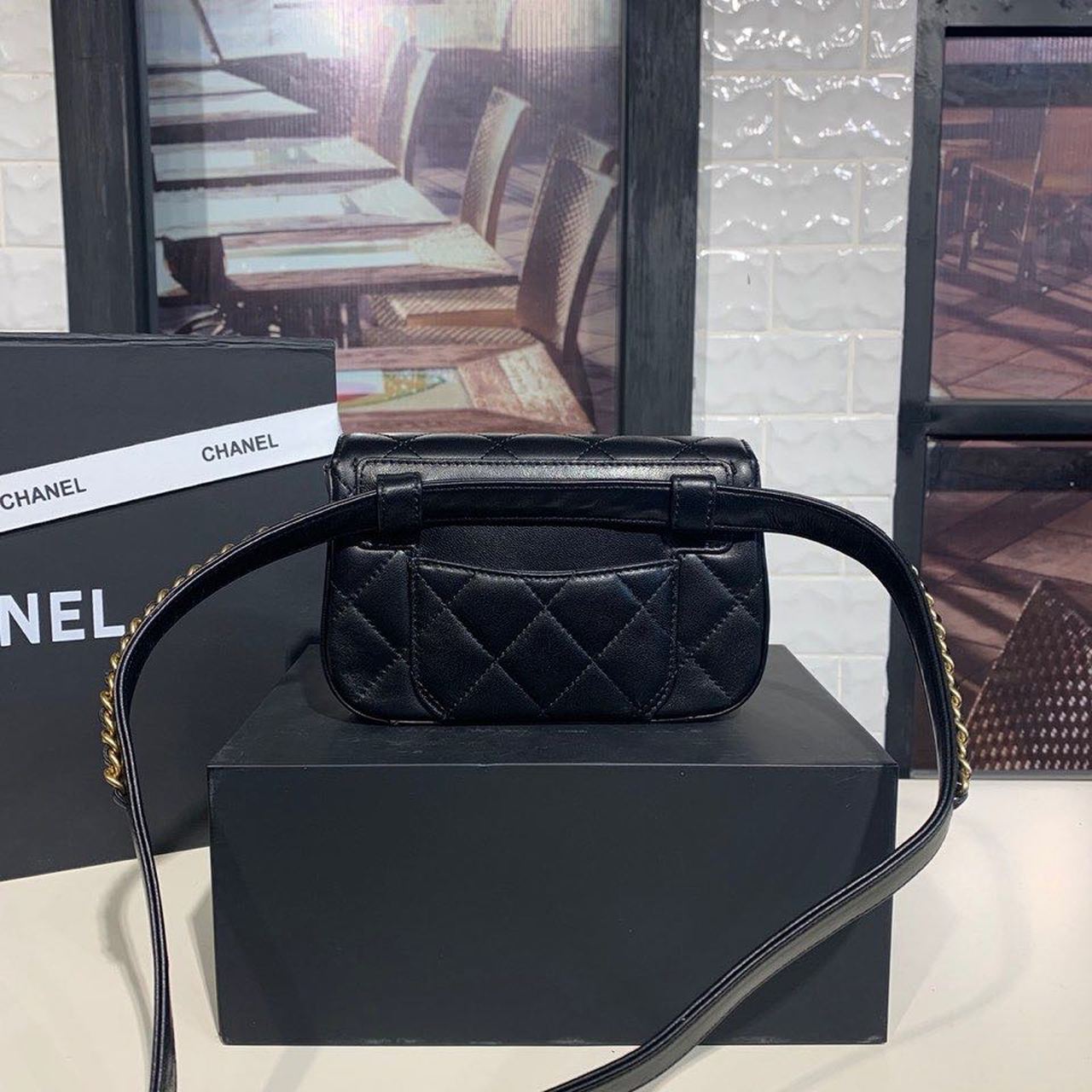 CHL -  Chain Infinity Waist Belt Bag Black For Women Bags 6.7in/17LO