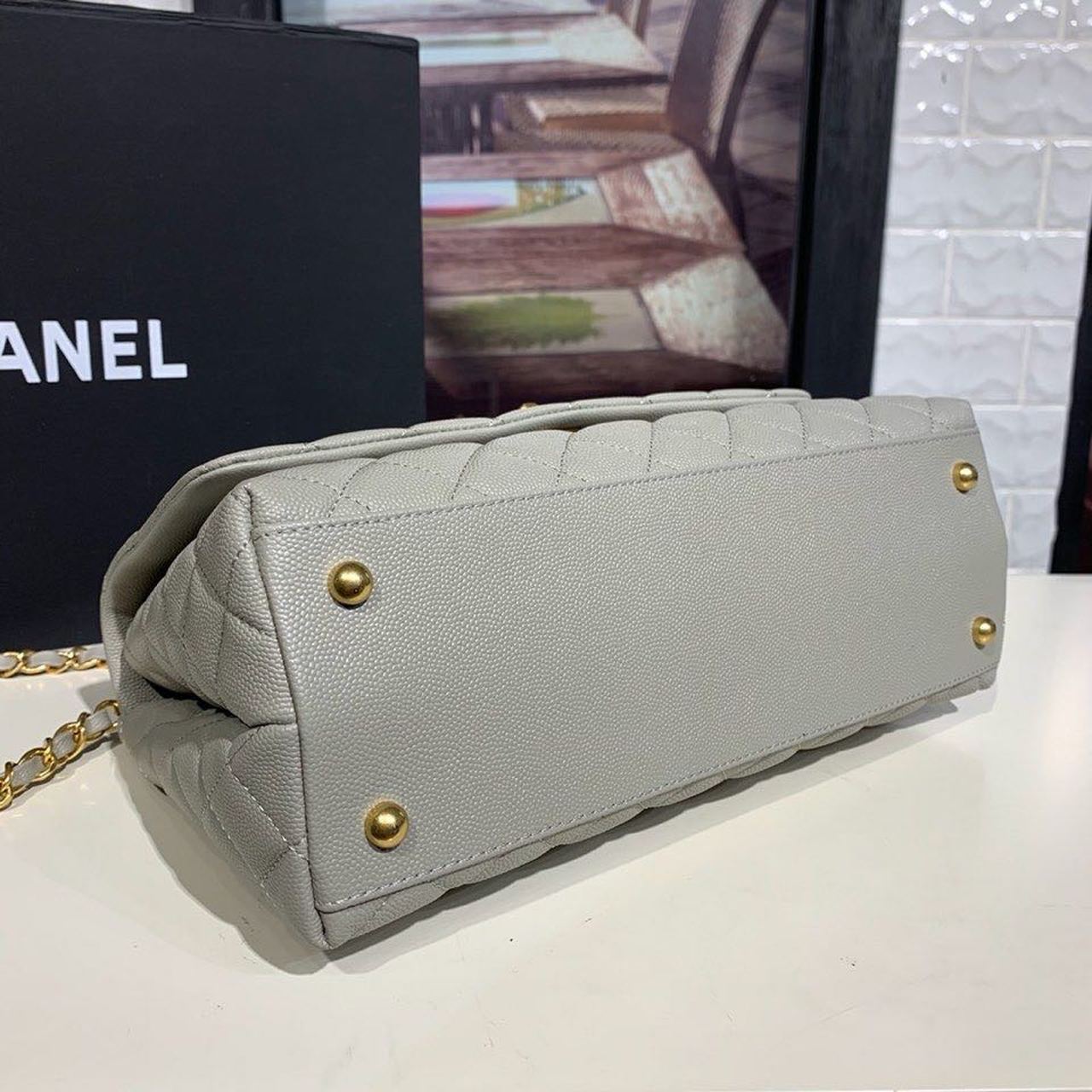 CHL - Large Flap Bag With Top Handle Grey For Women Handbags, Shoulder And Crossbody Bags 11in/28LO A92991