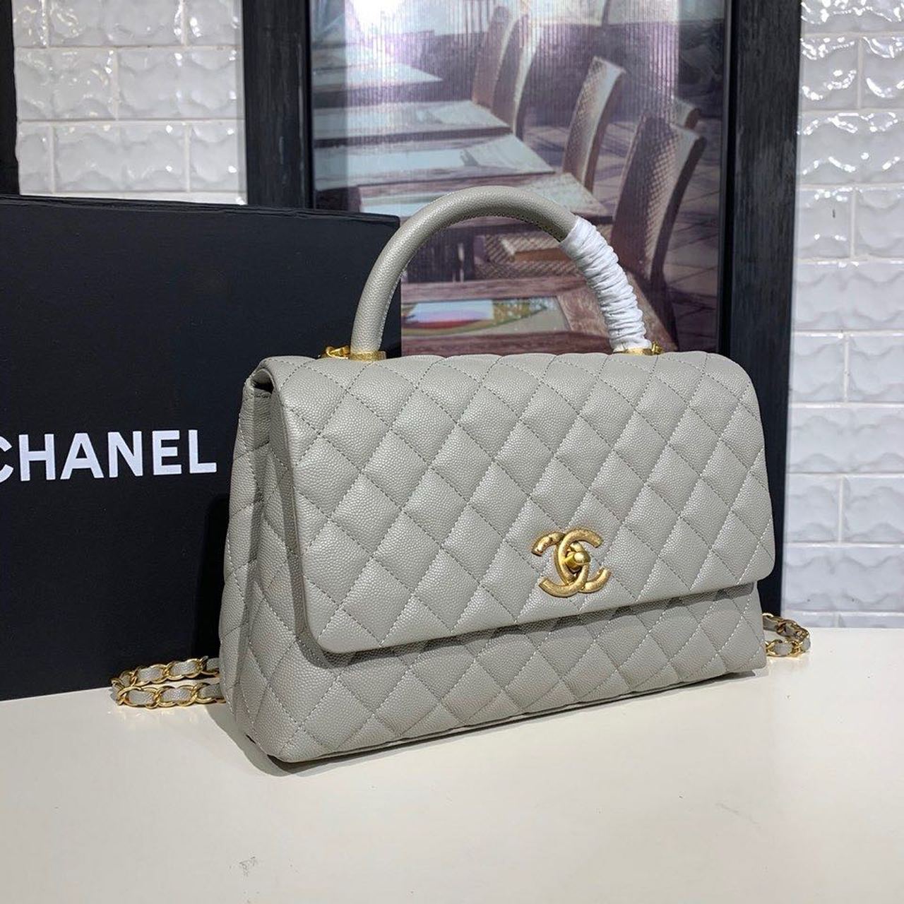 CHL - Large Flap Bag With Top Handle Grey For Women Handbags, Shoulder And Crossbody Bags 11in/28LO A92991