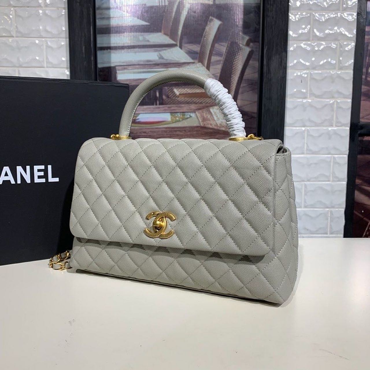 CHL - Large Flap Bag With Top Handle Grey For Women Handbags, Shoulder And Crossbody Bags 11in/28LO A92991