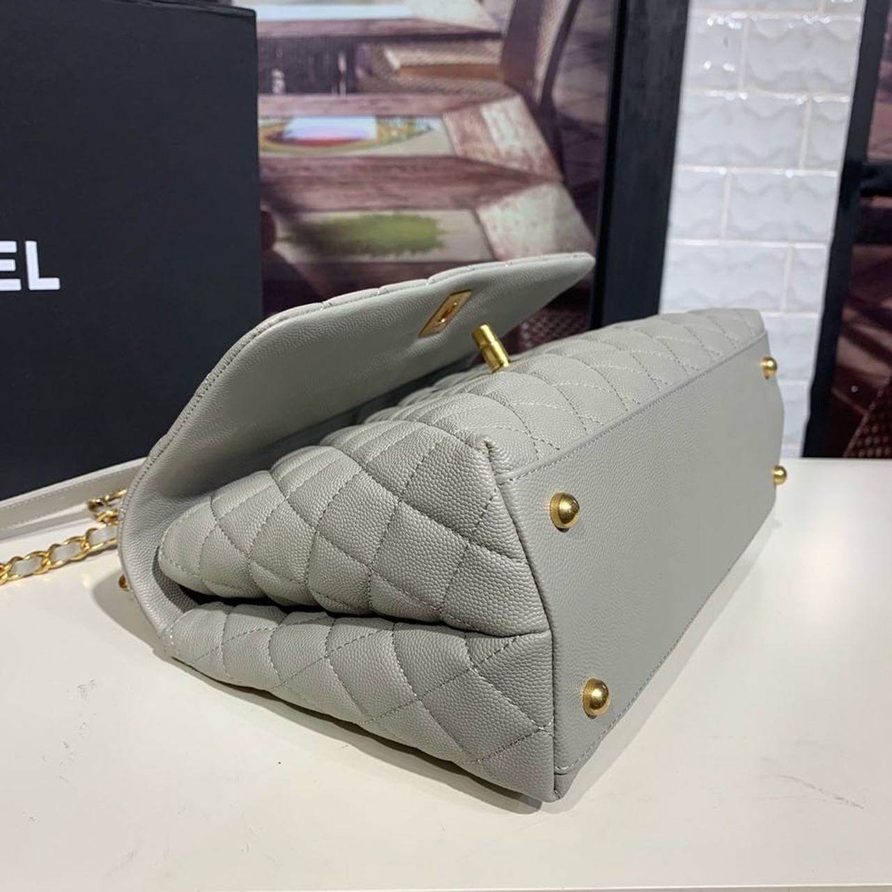 CHL - Large Flap Bag With Top Handle Grey For Women Handbags, Shoulder And Crossbody Bags 11in/28LO A92991