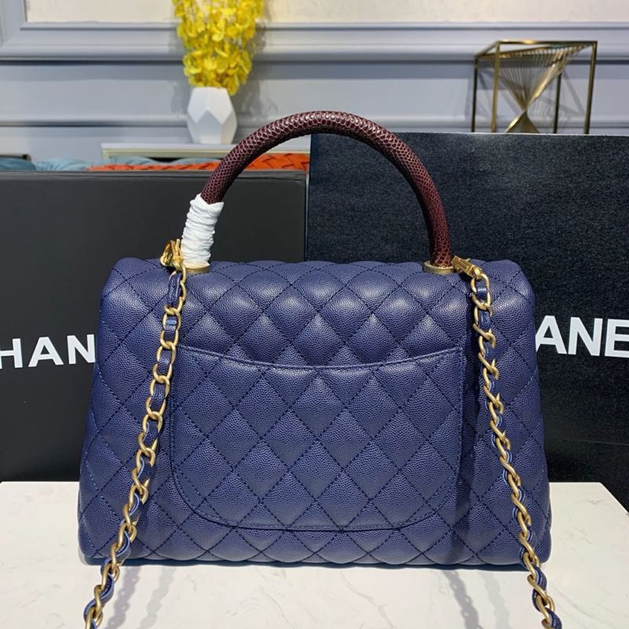 CHL - Large Flap Bag With Top Handle Blue For Women Handbags, Shoulder And Crossbody Bags 11in/28LO A92991