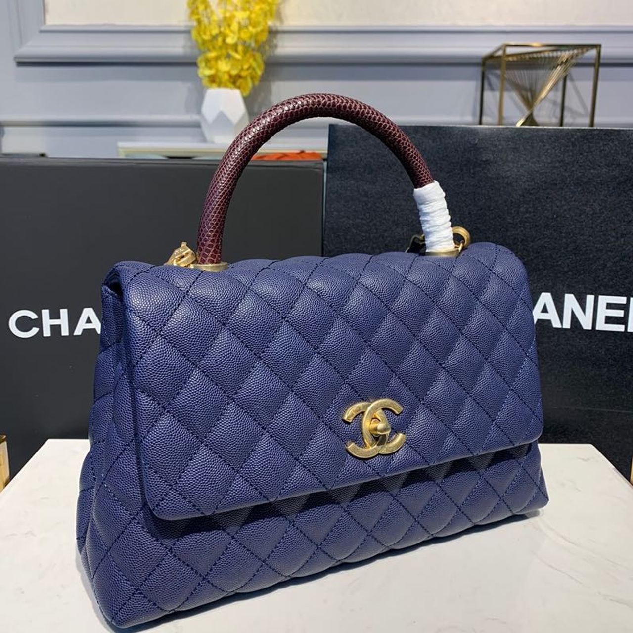 CHL - Large Flap Bag With Top Handle Blue For Women Handbags, Shoulder And Crossbody Bags 11in/28LO A92991