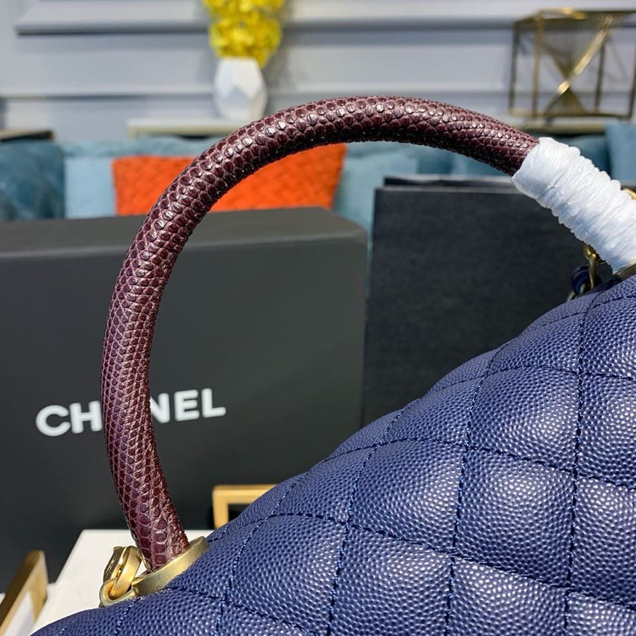CHL - Large Flap Bag With Top Handle Blue For Women Handbags, Shoulder And Crossbody Bags 11in/28LO A92991