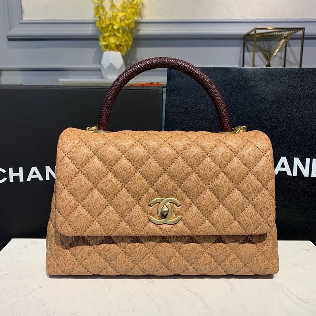 CHL - Large Flap Bag With Top Handle Light Brown For Women Handbags, Shoulder And Crossbody Bags 11in/28LO A92991