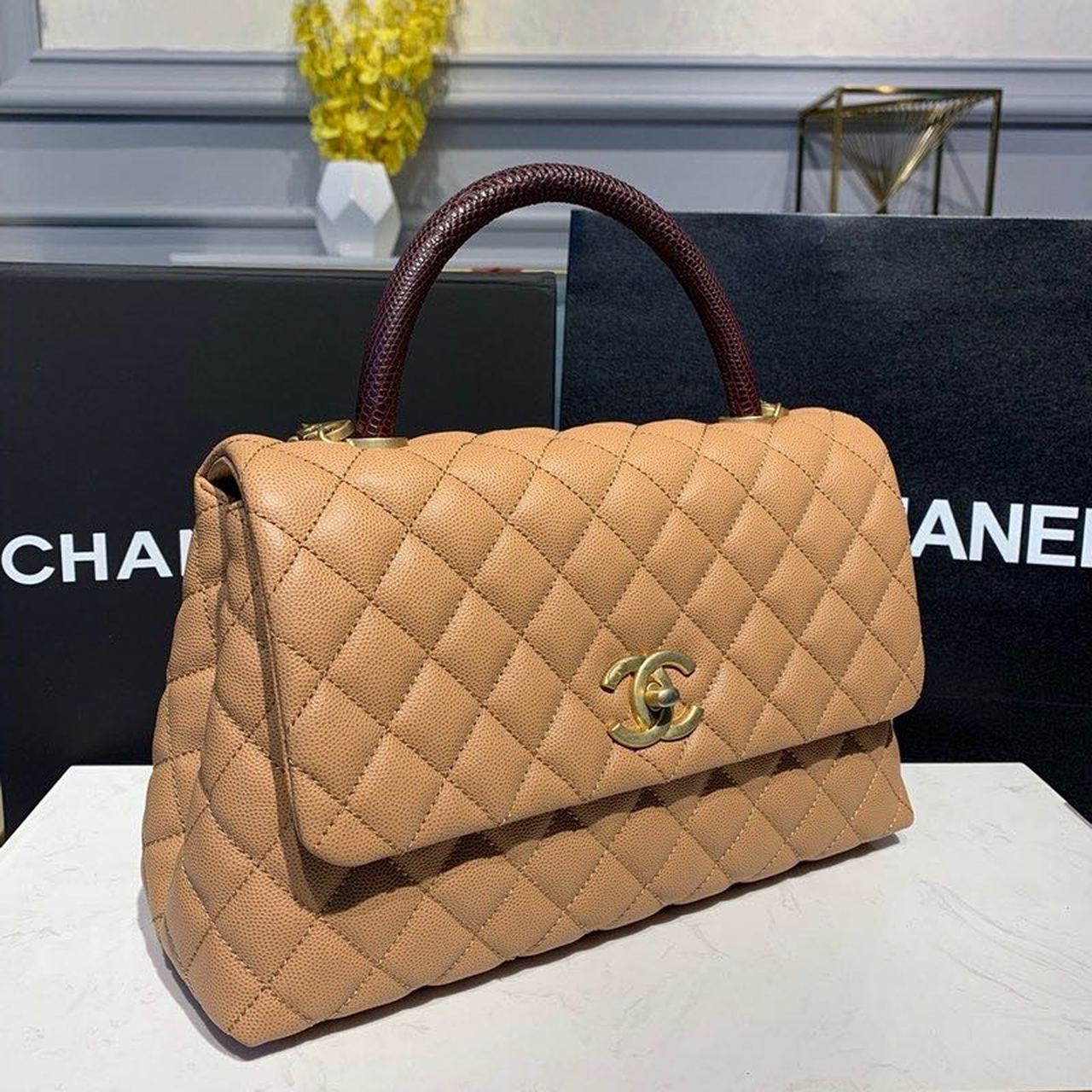 CHL - Large Flap Bag With Top Handle Light Brown For Women Handbags, Shoulder And Crossbody Bags 11in/28LO A92991