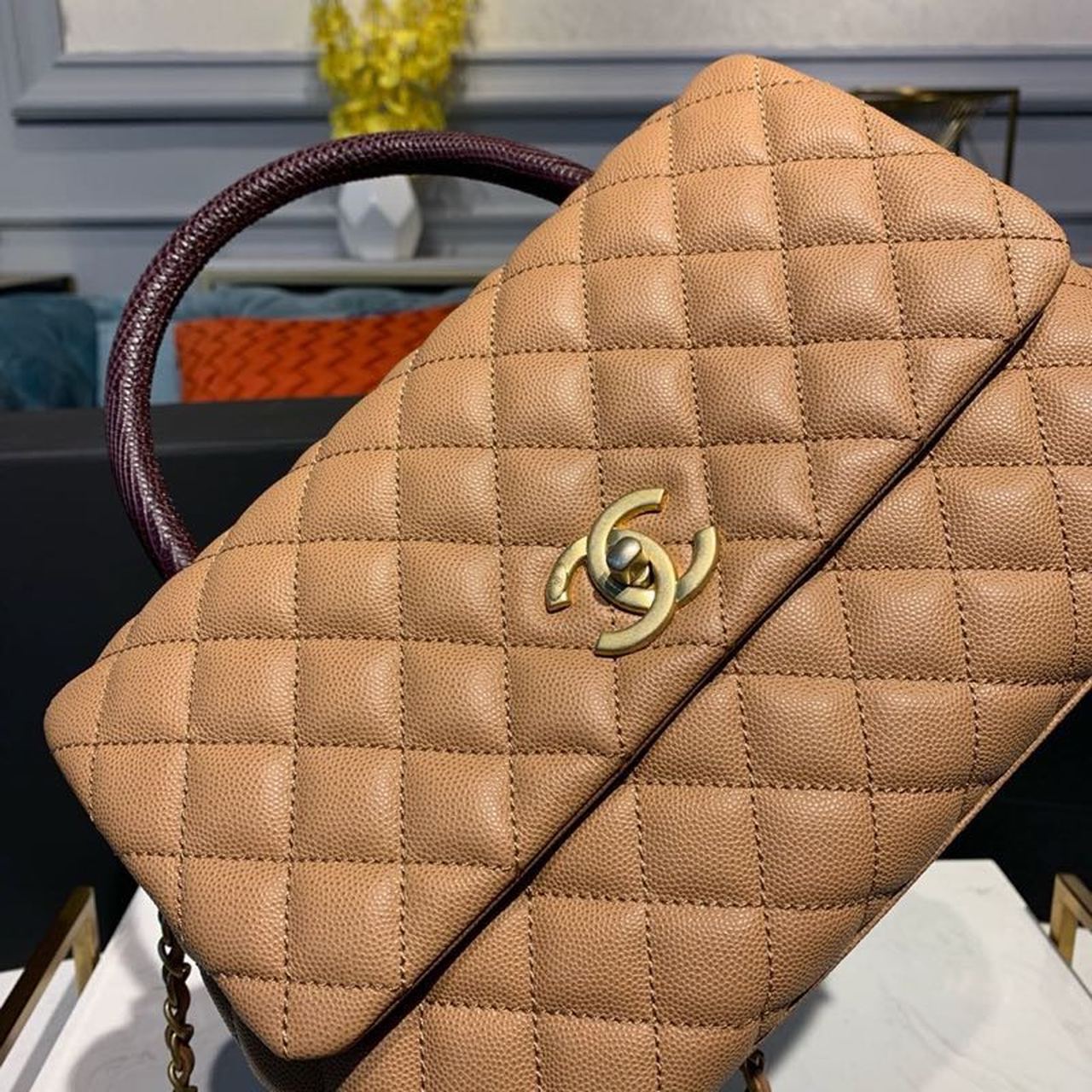 CHL - Large Flap Bag With Top Handle Light Brown For Women Handbags, Shoulder And Crossbody Bags 11in/28LO A92991