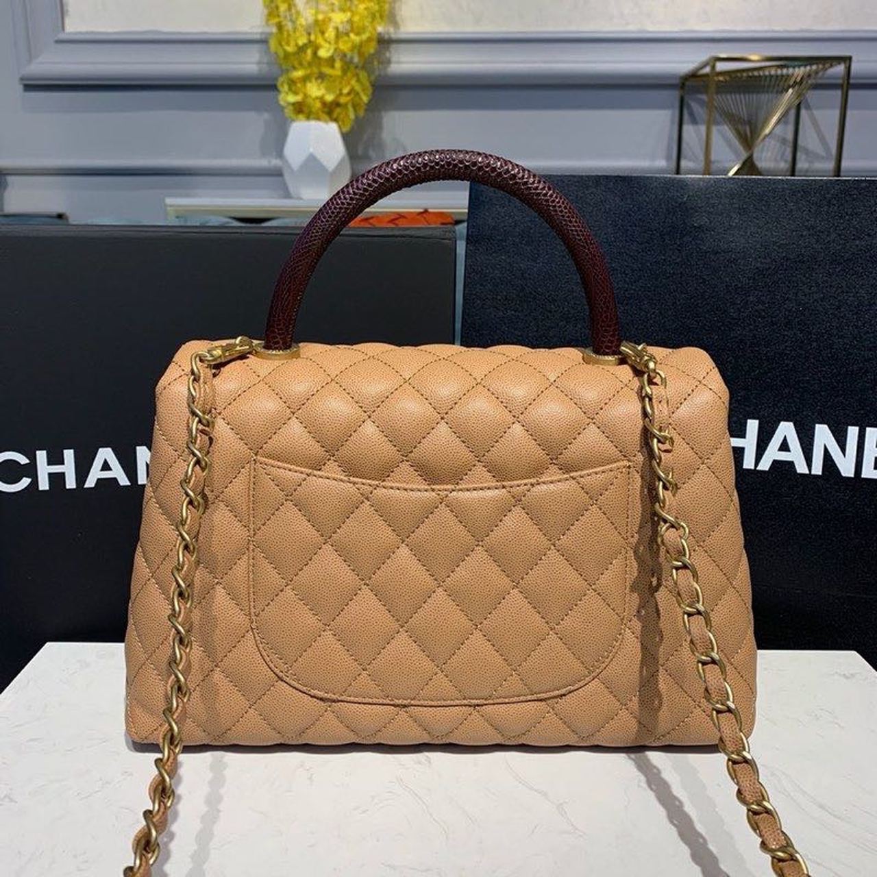 CHL - Large Flap Bag With Top Handle Light Brown For Women Handbags, Shoulder And Crossbody Bags 11in/28LO A92991