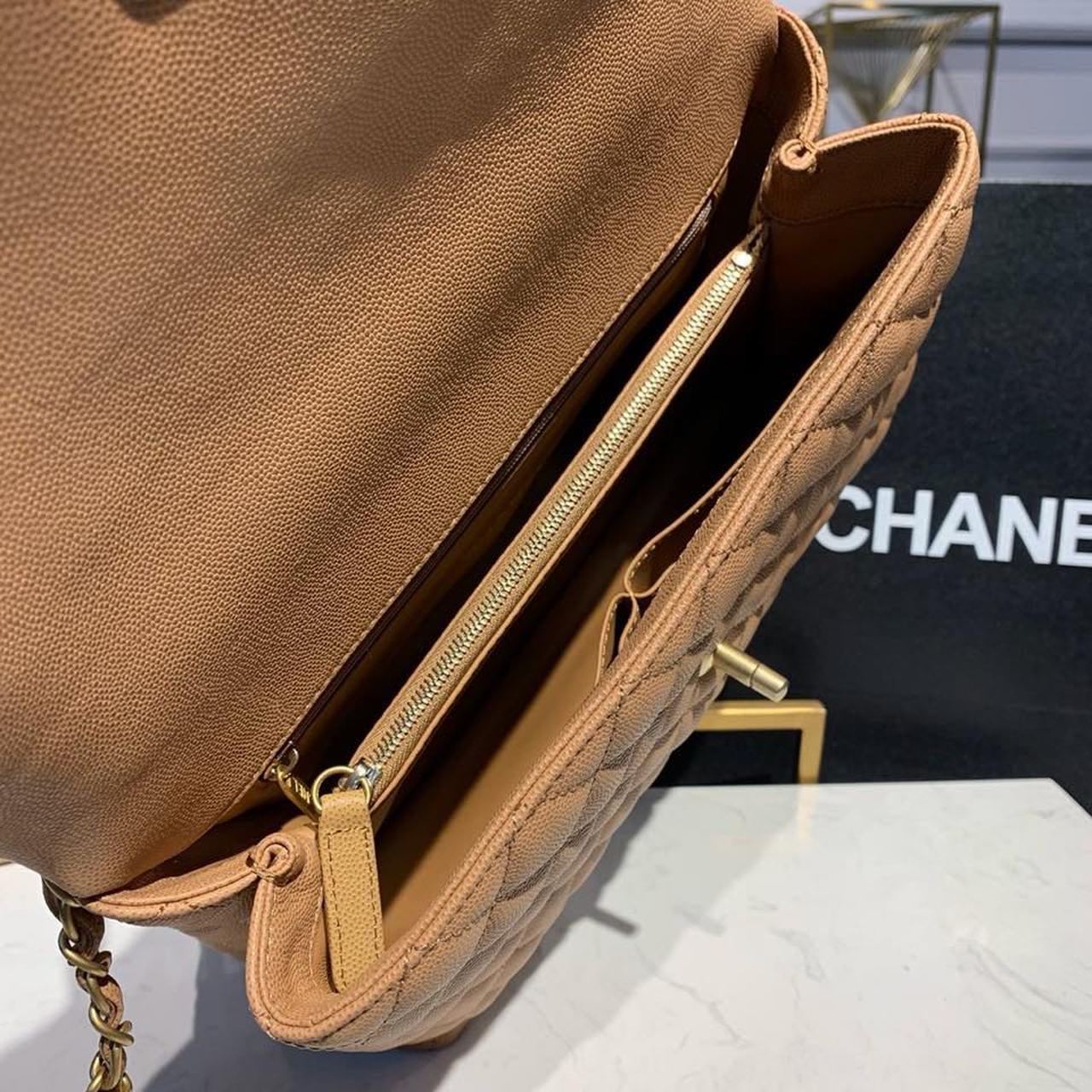 CHL - Large Flap Bag With Top Handle Light Brown For Women Handbags, Shoulder And Crossbody Bags 11in/28LO A92991